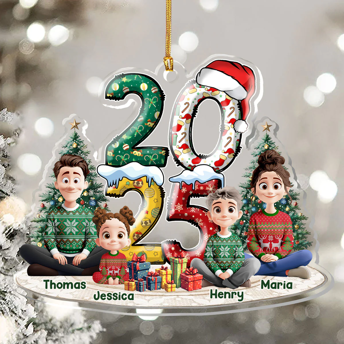 Family Christmas Joy - Personalized 1-Layer Acrylic Ornament - Image 5