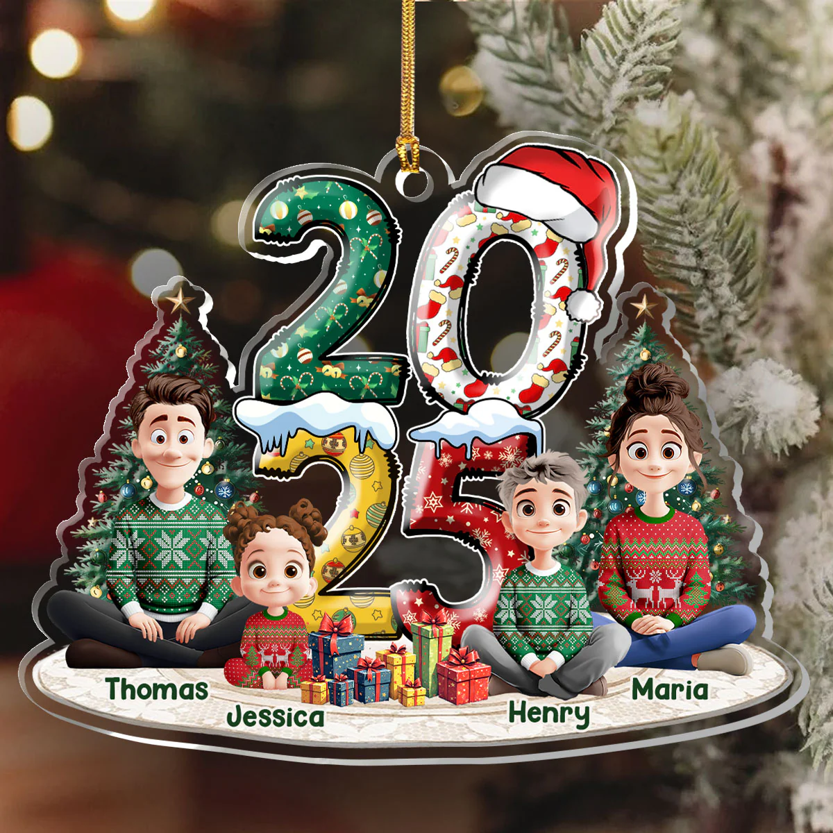 Family Christmas Joy - Personalized 1-Layer Acrylic Ornament - Image 6