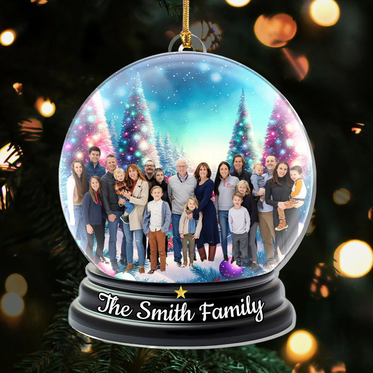 Family Christmas Scene Upload Photo  - Personalized 1-Layer Acrylic Ornament
