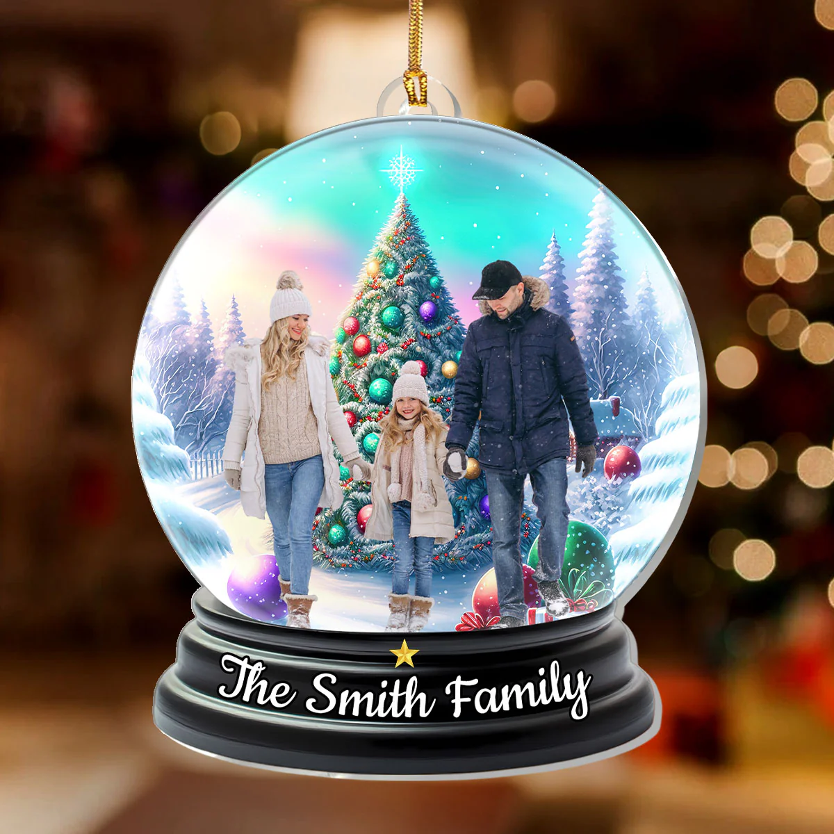 Family Christmas Scene Upload Photo  - Personalized 1-Layer Acrylic Ornament - Image 2