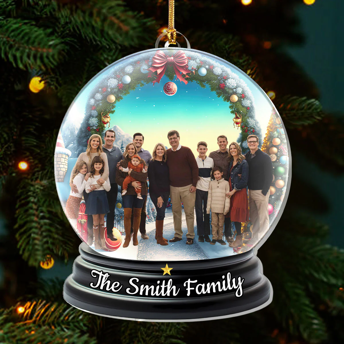 Family Christmas Scene Upload Photo  - Personalized 1-Layer Acrylic Ornament - Image 3