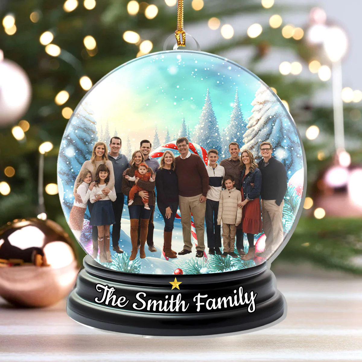 Family Christmas Scene Upload Photo  - Personalized 1-Layer Acrylic Ornament - Image 4