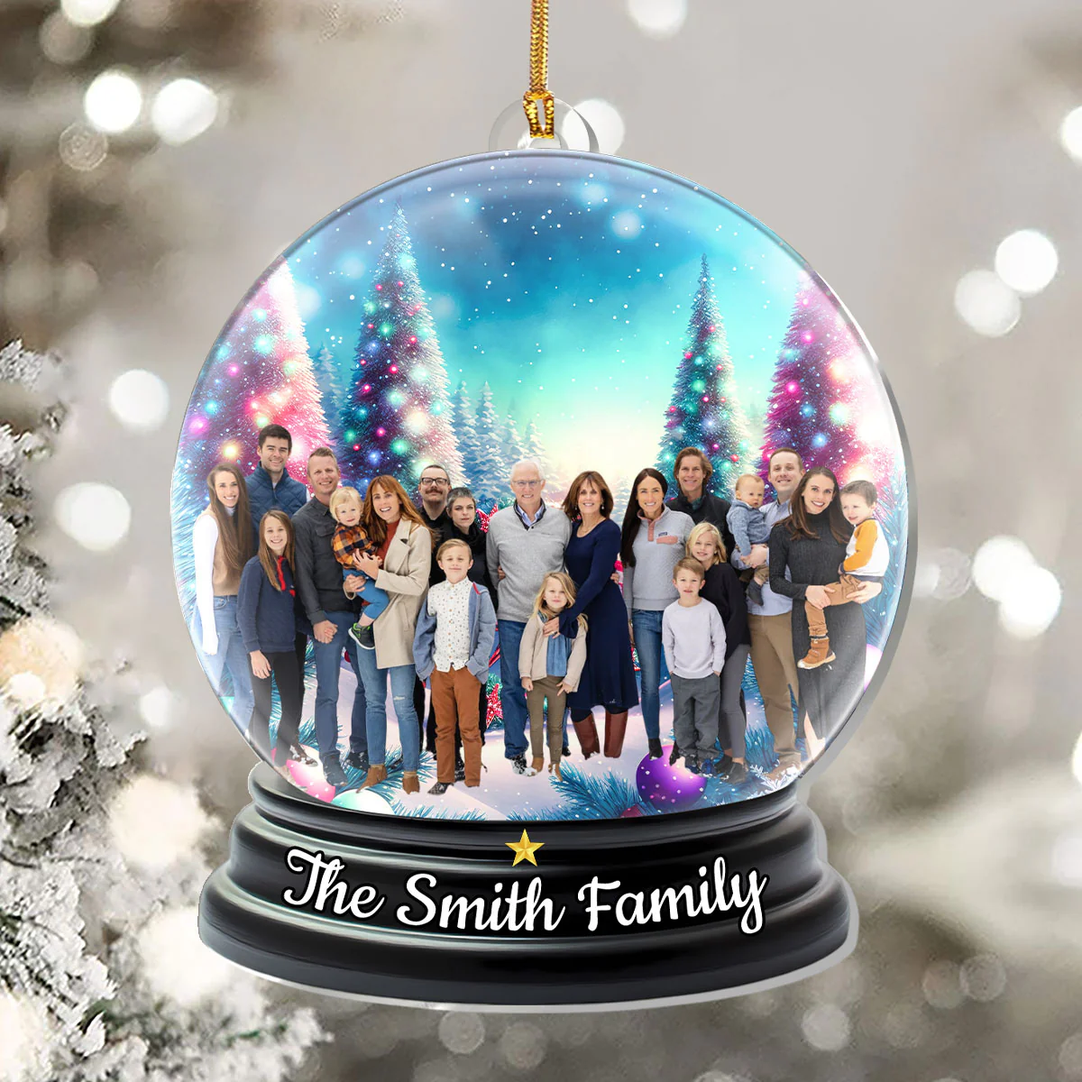 Family Christmas Scene Upload Photo  - Personalized 1-Layer Acrylic Ornament - Image 5