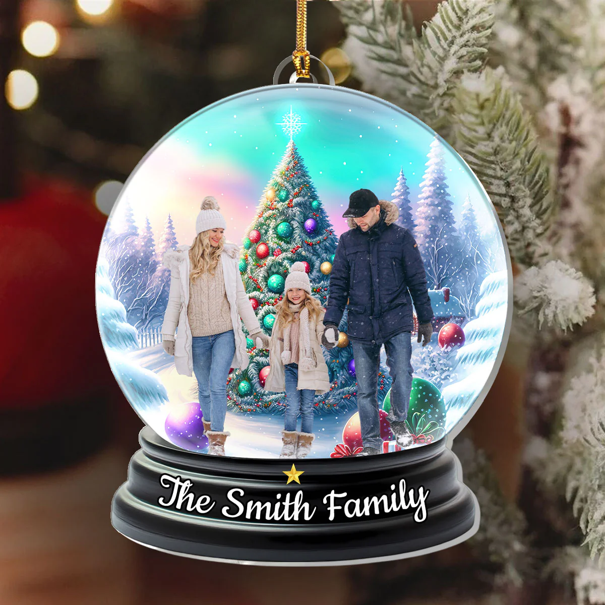 Family Christmas Scene Upload Photo  - Personalized 1-Layer Acrylic Ornament - Image 6