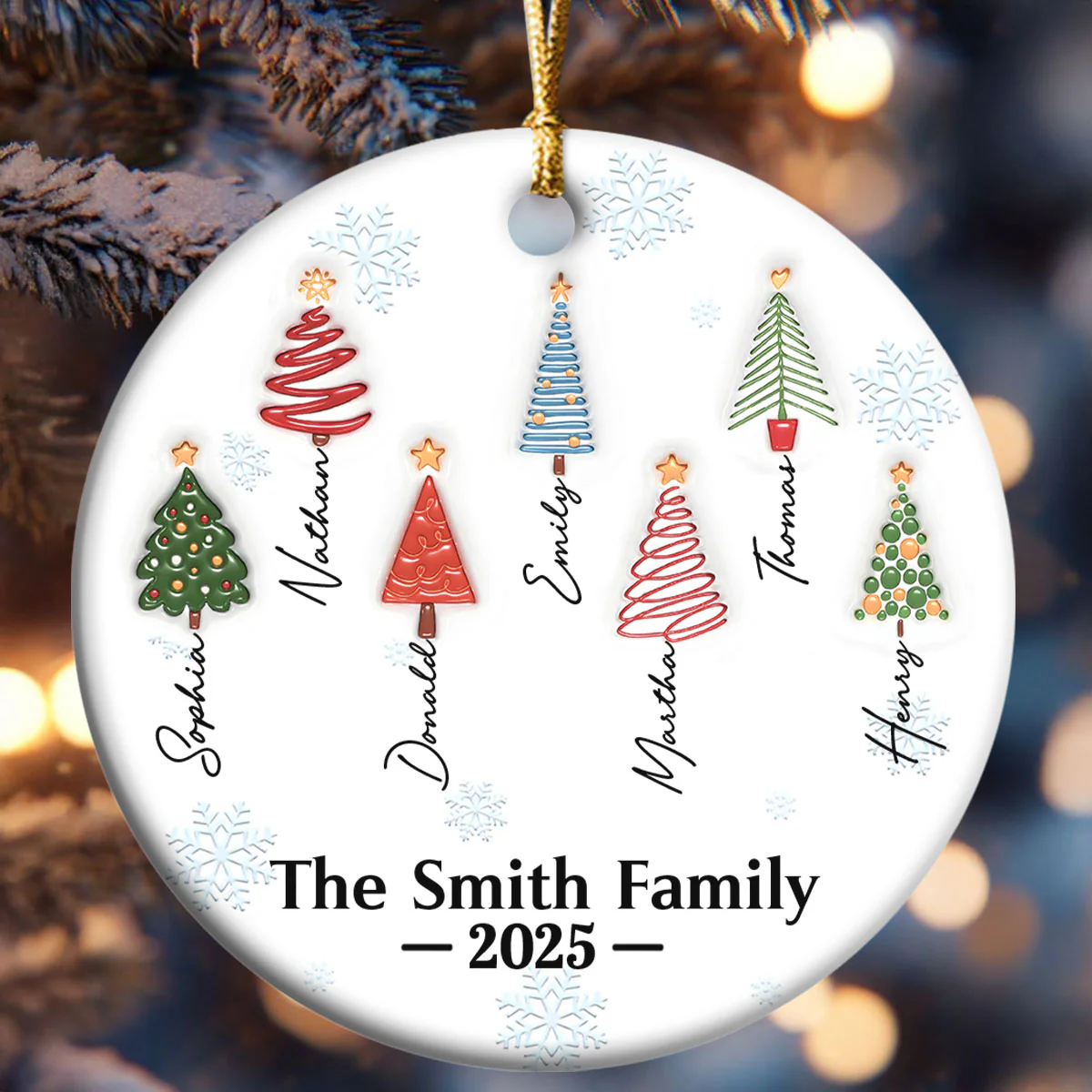 Family Christmas Tree Names - Personalized Round Shaped Ceramic Ornament - Image 6