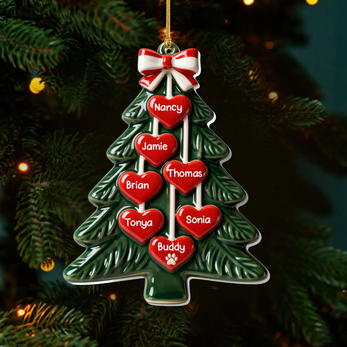 Family Christmas Tree - Personalized 1-Layer Acrylic Ornament - Image 3
