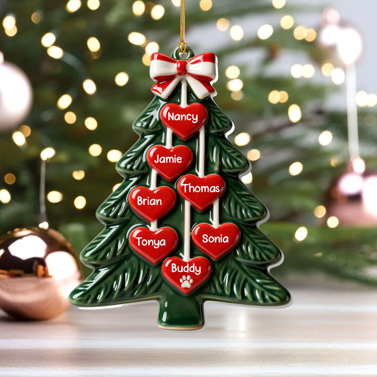 Family Christmas Tree - Personalized 1-Layer Acrylic Ornament - Image 4