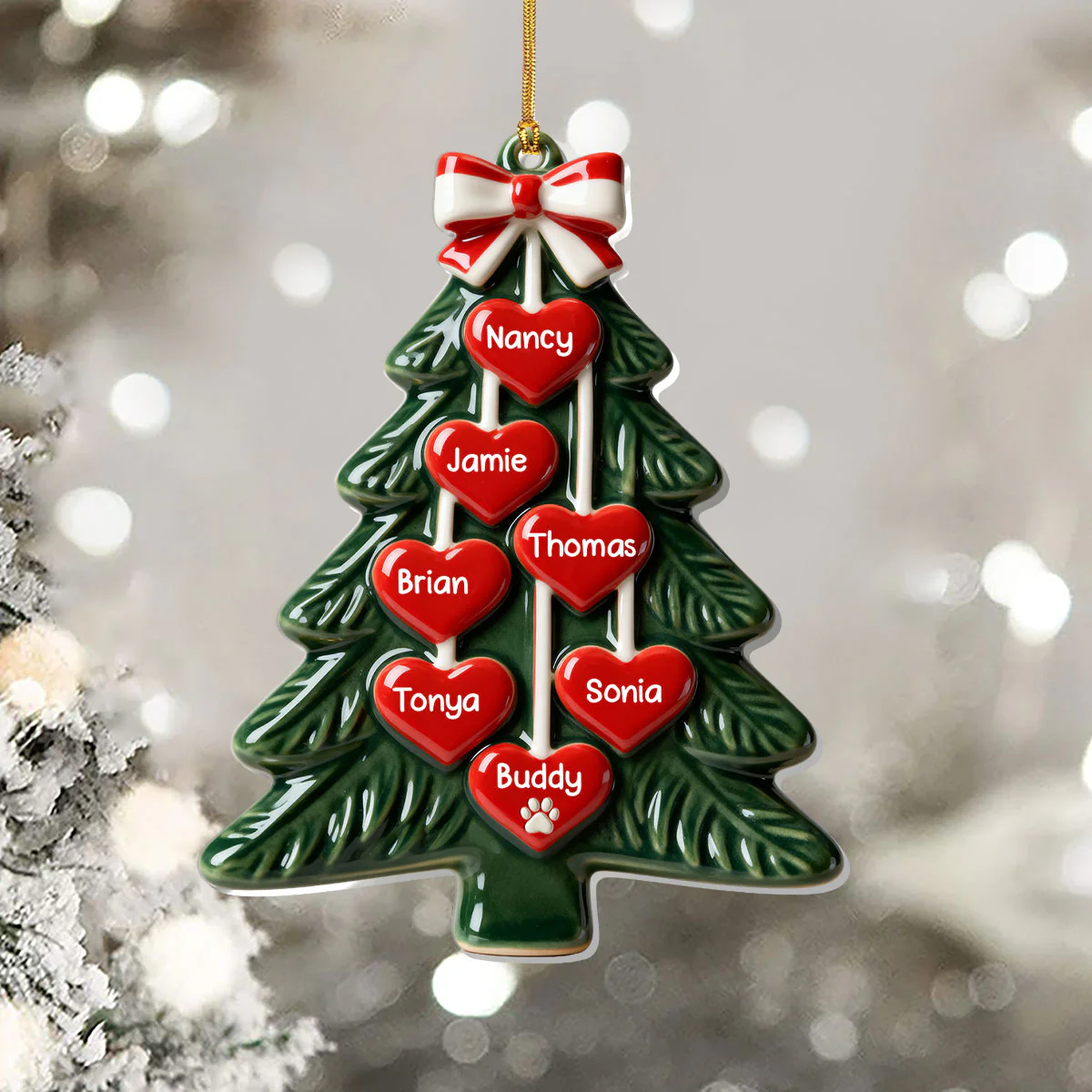 Family Christmas Tree - Personalized 1-Layer Acrylic Ornament - Image 5