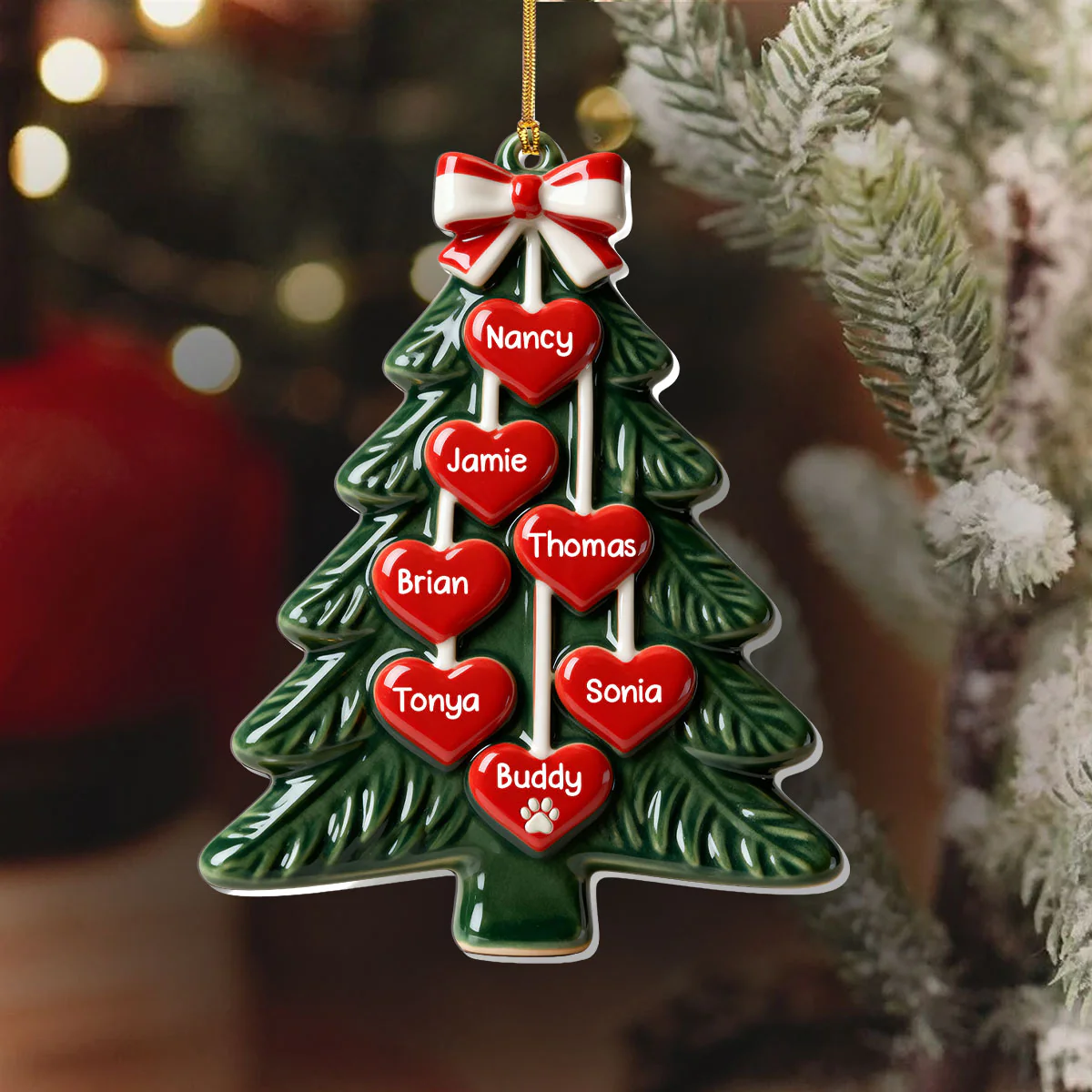 Family Christmas Tree - Personalized 1-Layer Acrylic Ornament - Image 6