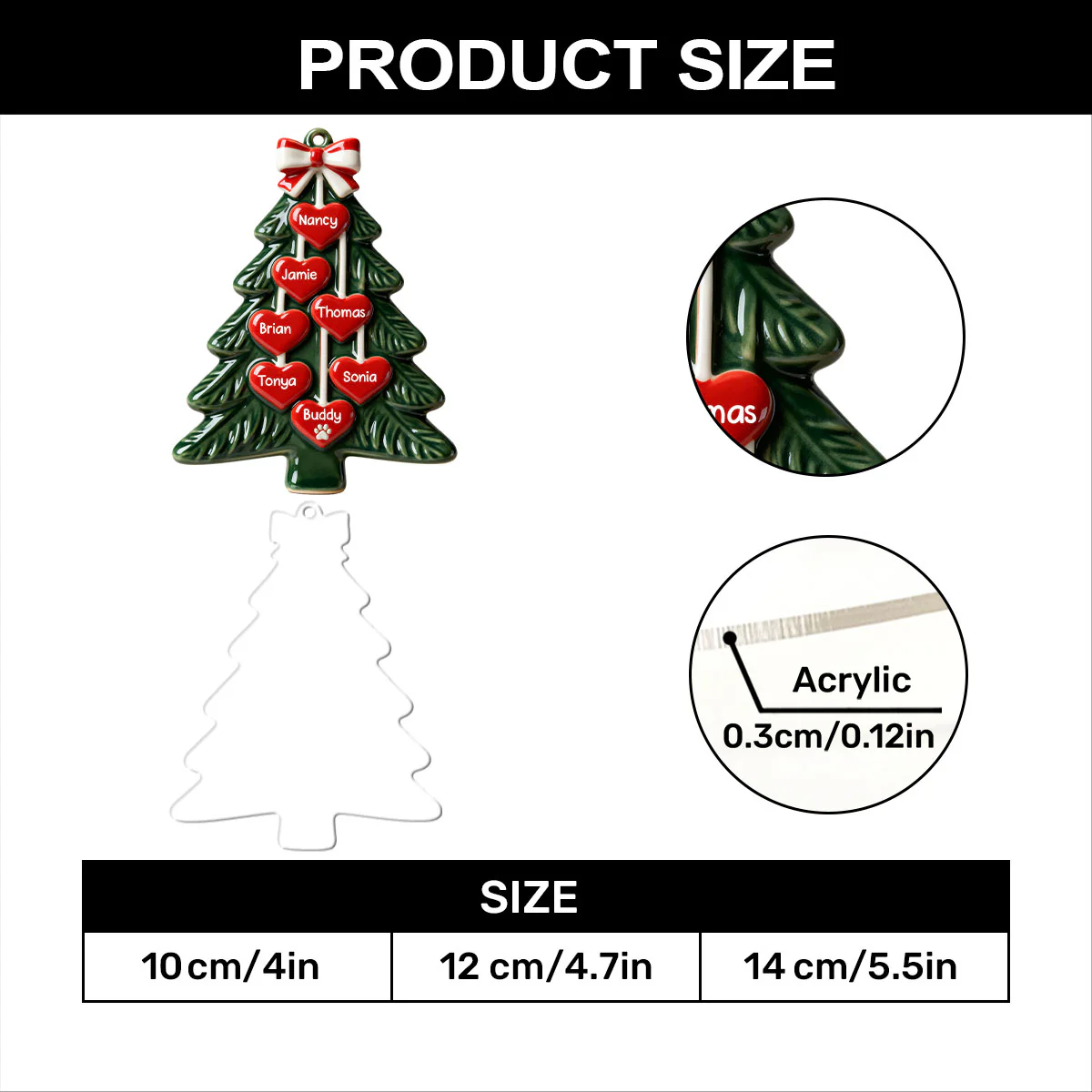 Family Christmas Tree - Personalized 1-Layer Acrylic Ornament - Image 7