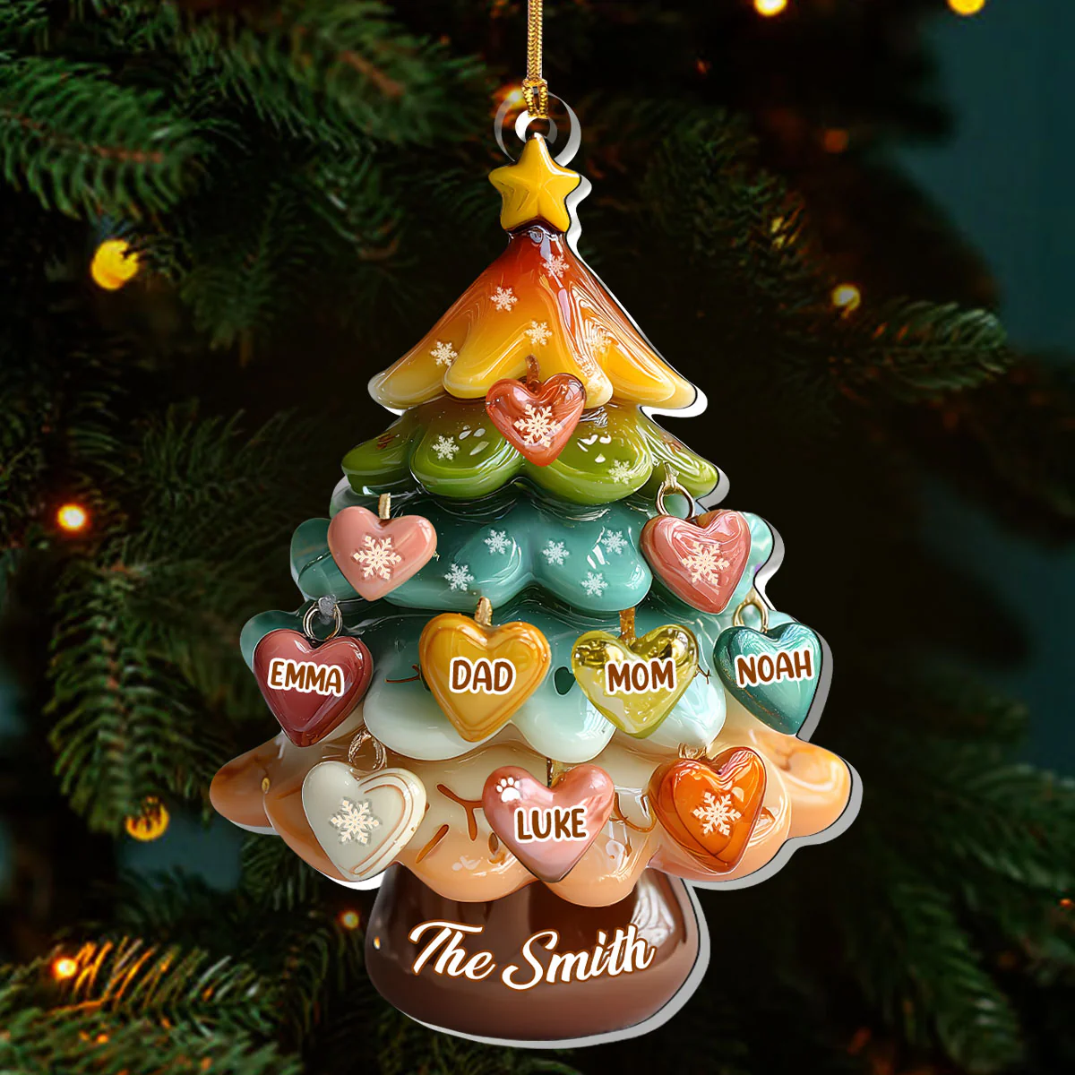 Family Christmas Tree - Personalized 1-Layer Acrylic Ornament - Image 3