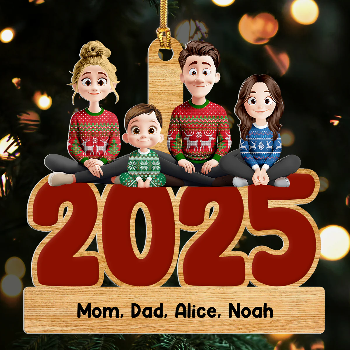 Family Christmas Year - Personalized 1-Layer Acrylic Ornament