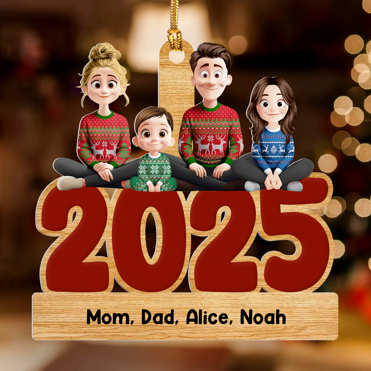 Family Christmas Year - Personalized 1-Layer Acrylic Ornament - Image 2