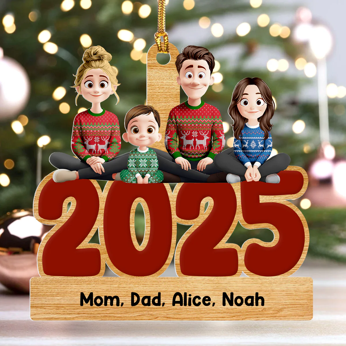Family Christmas Year - Personalized 1-Layer Acrylic Ornament - Image 4