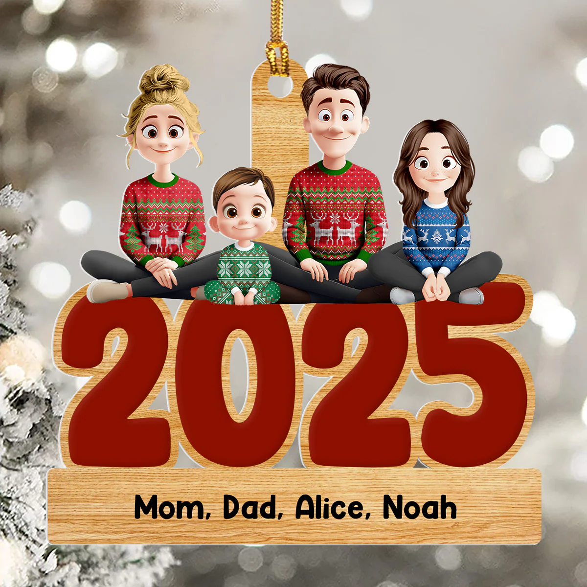 Family Christmas Year - Personalized 1-Layer Acrylic Ornament - Image 5
