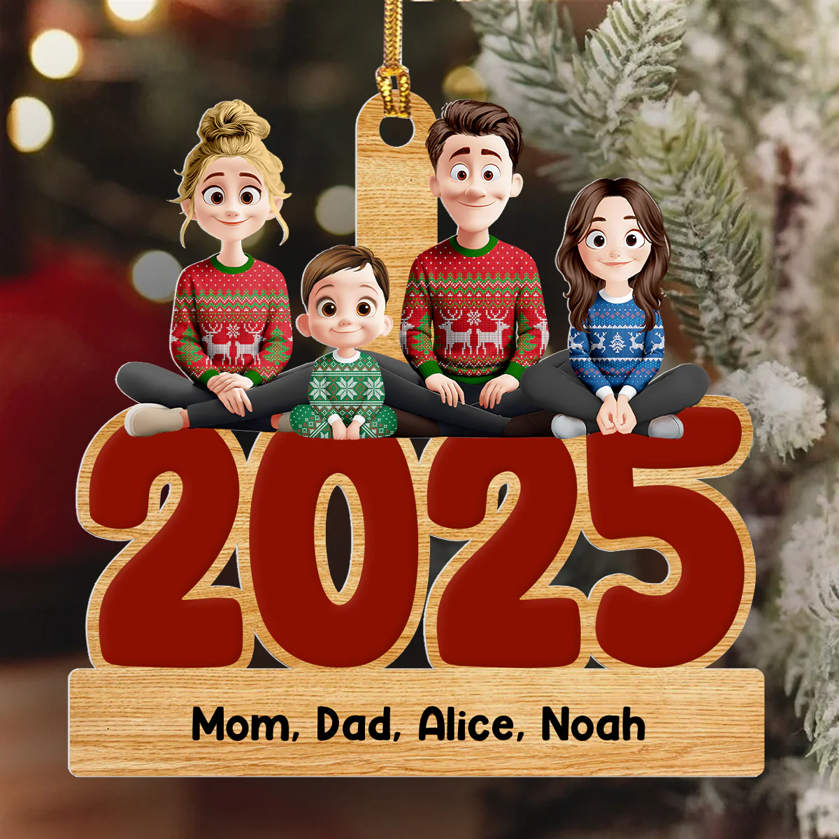 Family Christmas Year - Personalized 1-Layer Acrylic Ornament - Image 6