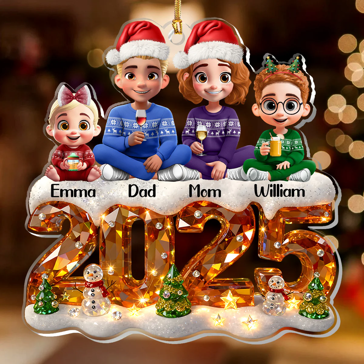 Family Cozy Christmas - Personalized 1-Layer Acrylic Ornament - Image 2