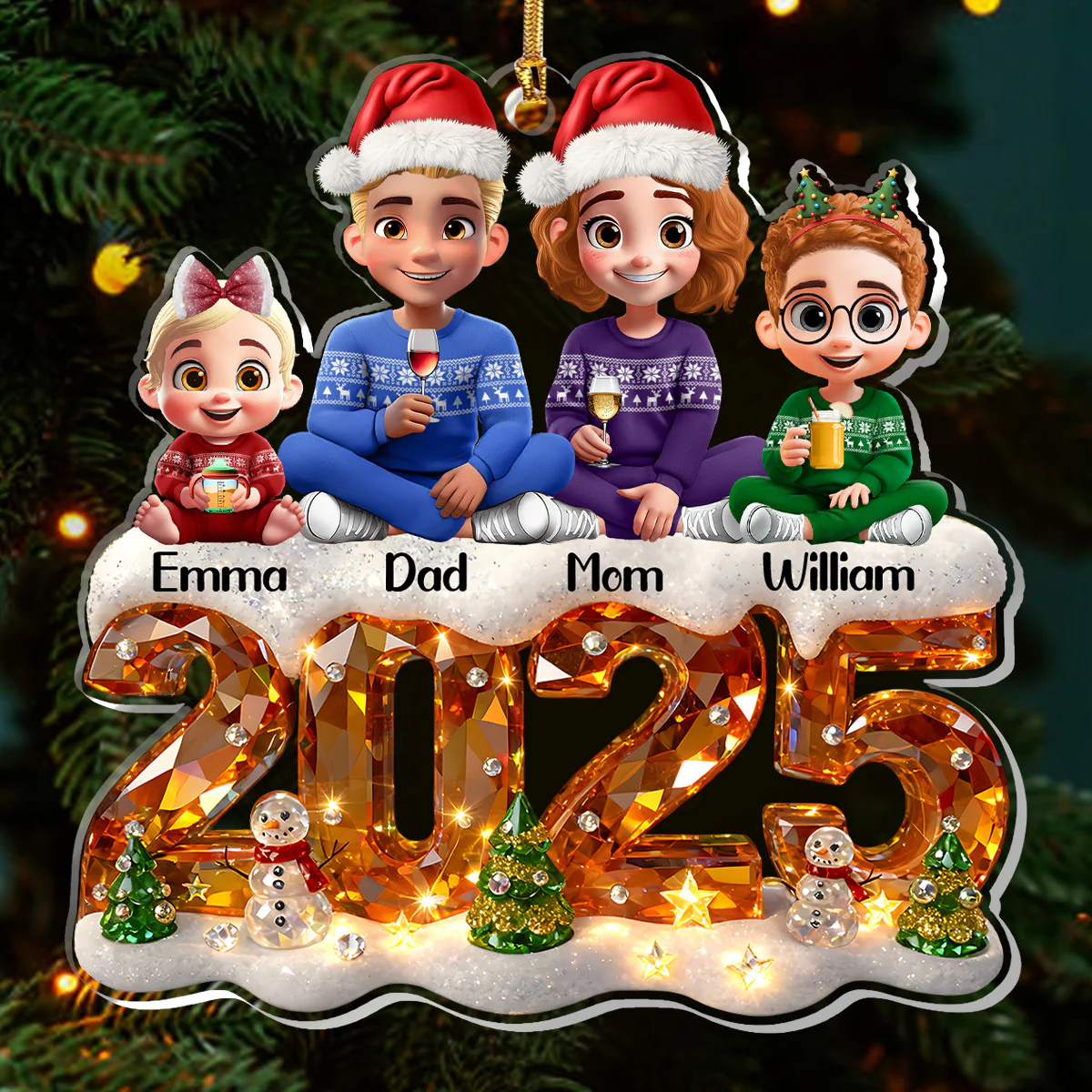 Family Cozy Christmas - Personalized 1-Layer Acrylic Ornament - Image 3