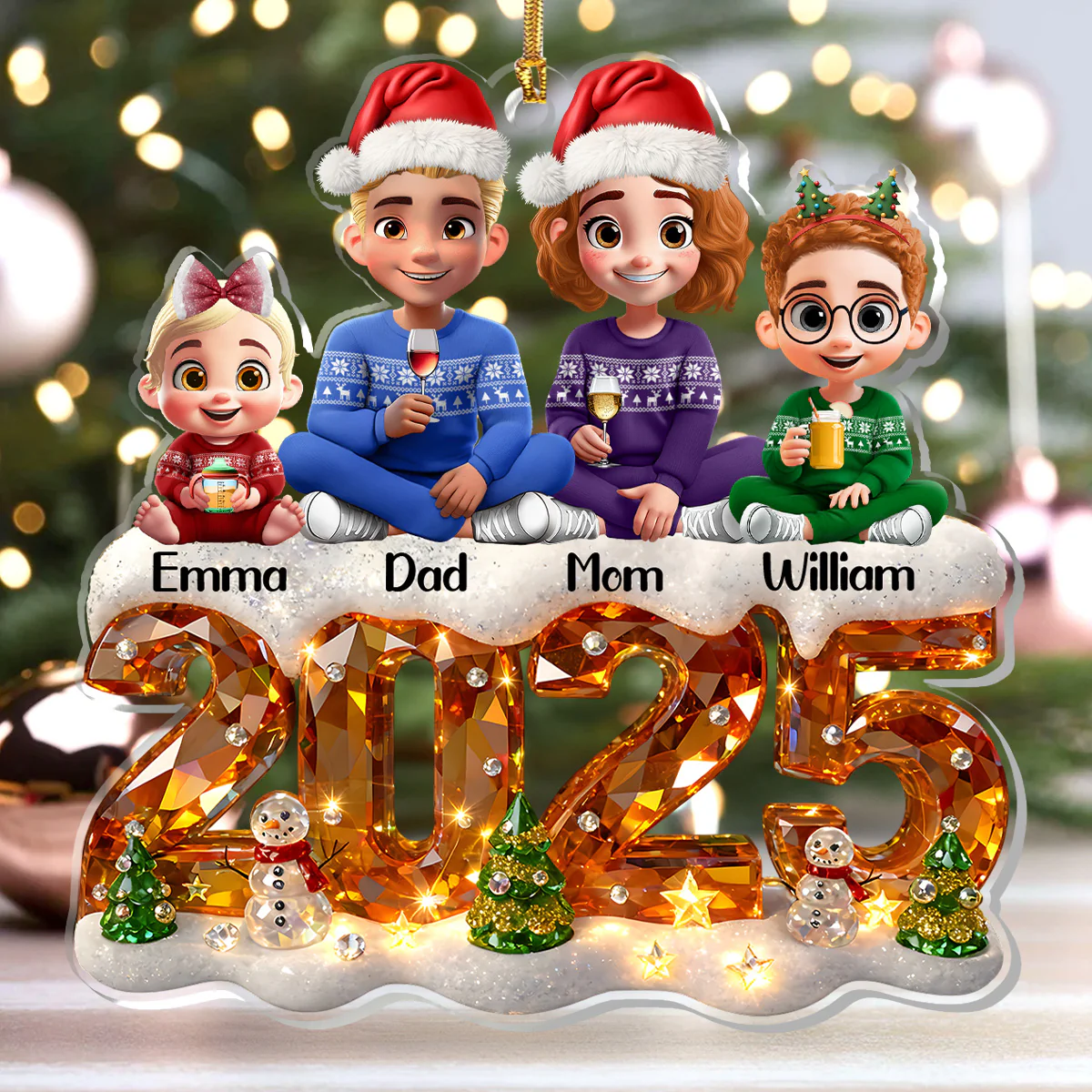 Family Cozy Christmas - Personalized 1-Layer Acrylic Ornament - Image 4