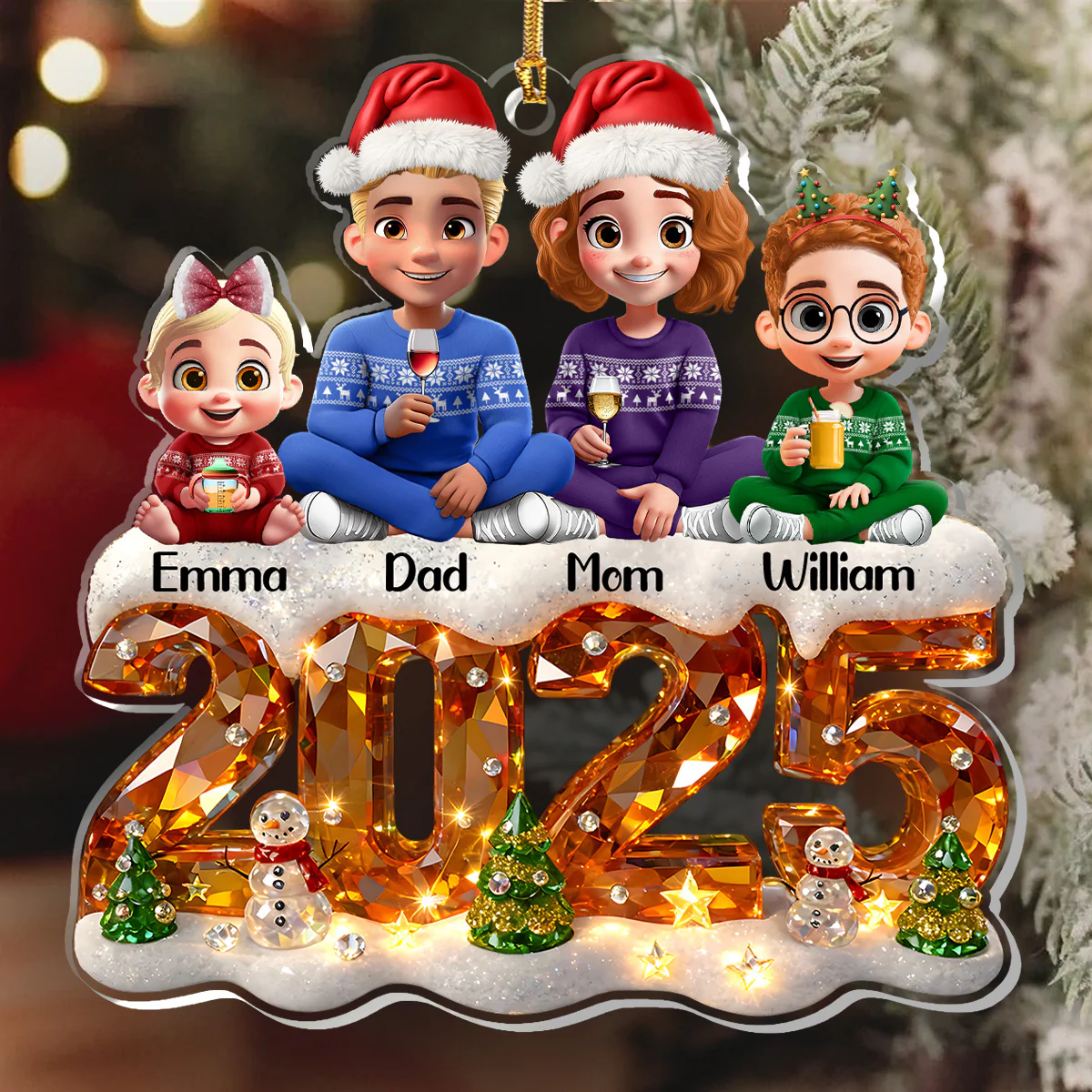 Family Cozy Christmas - Personalized 1-Layer Acrylic Ornament - Image 6