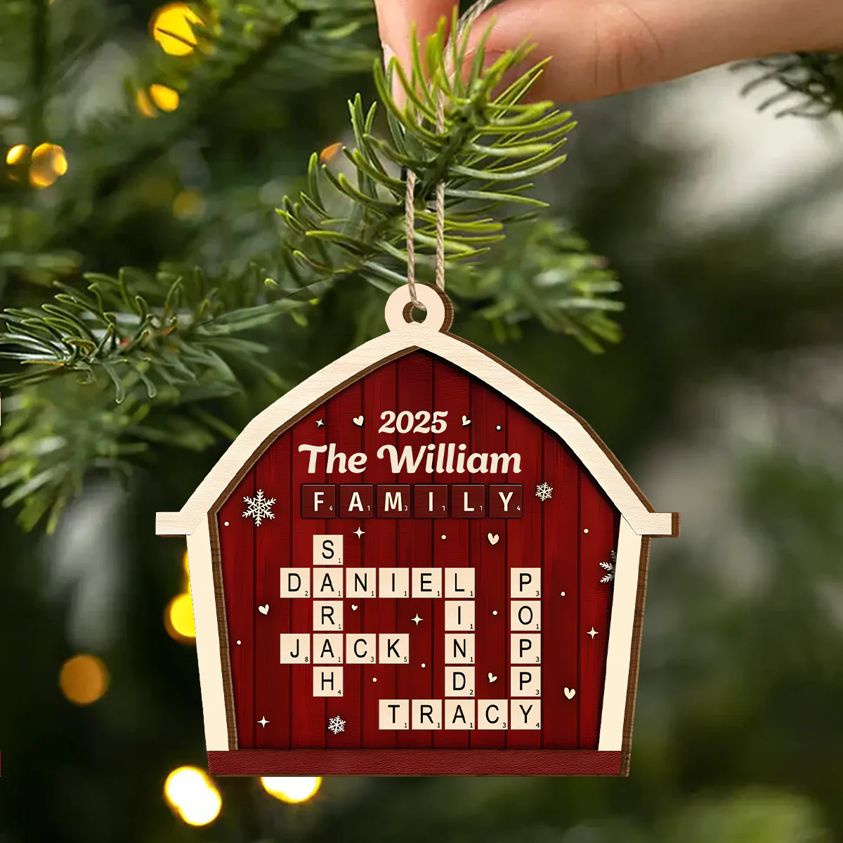 Family Crossword Barn - Personalized 2-Layered Wooden Ornament - Image 2