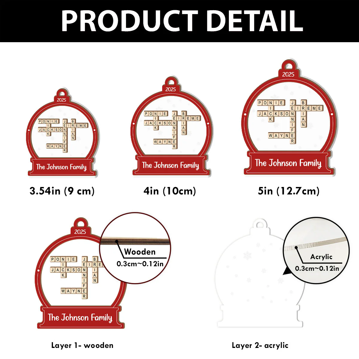 Family Crossword Christmas - Personalized 2-Layered Wooden & Acrylic Ornament - Image 5