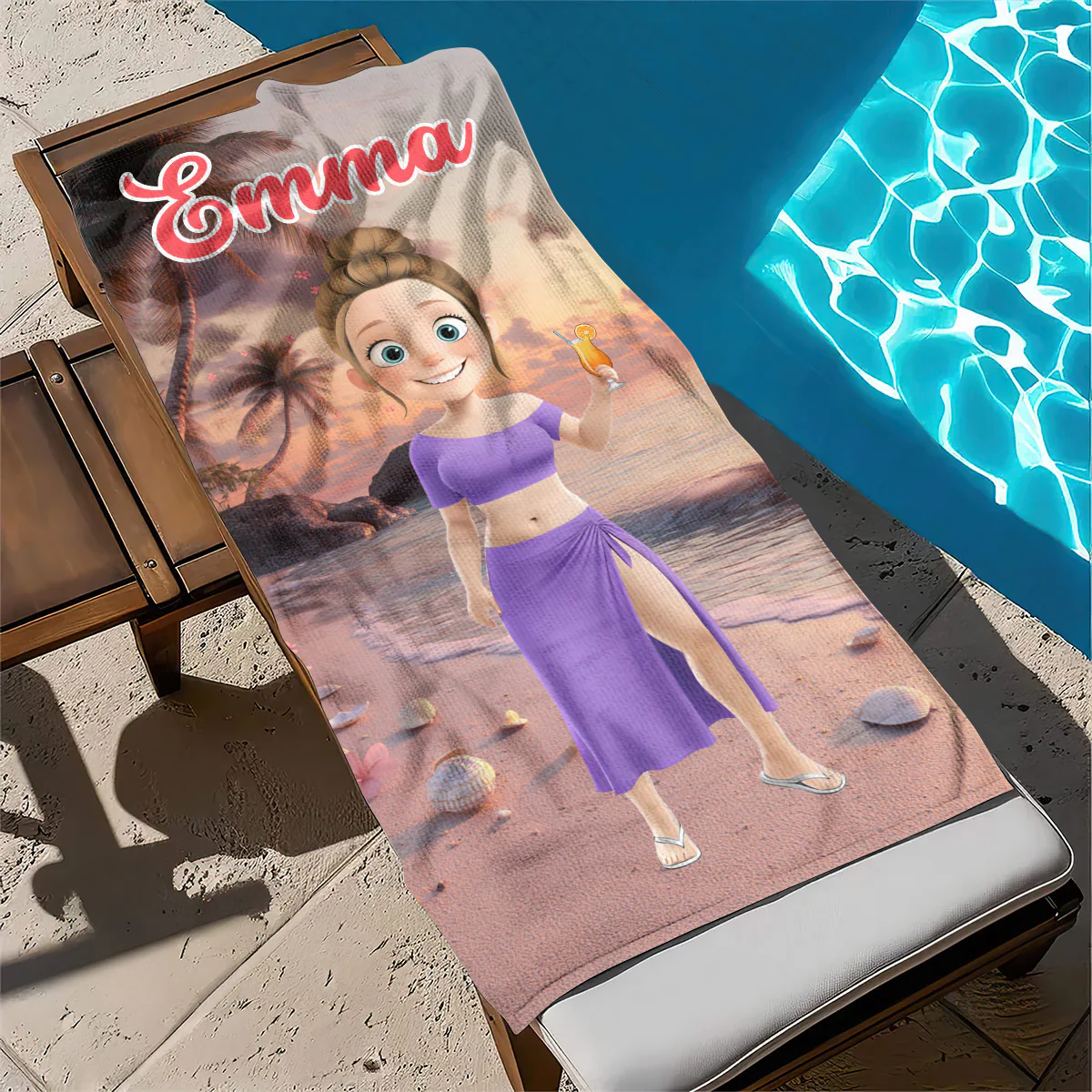 Family Custom Character Summer Vacation - Personalized Beach Towel - Image 4