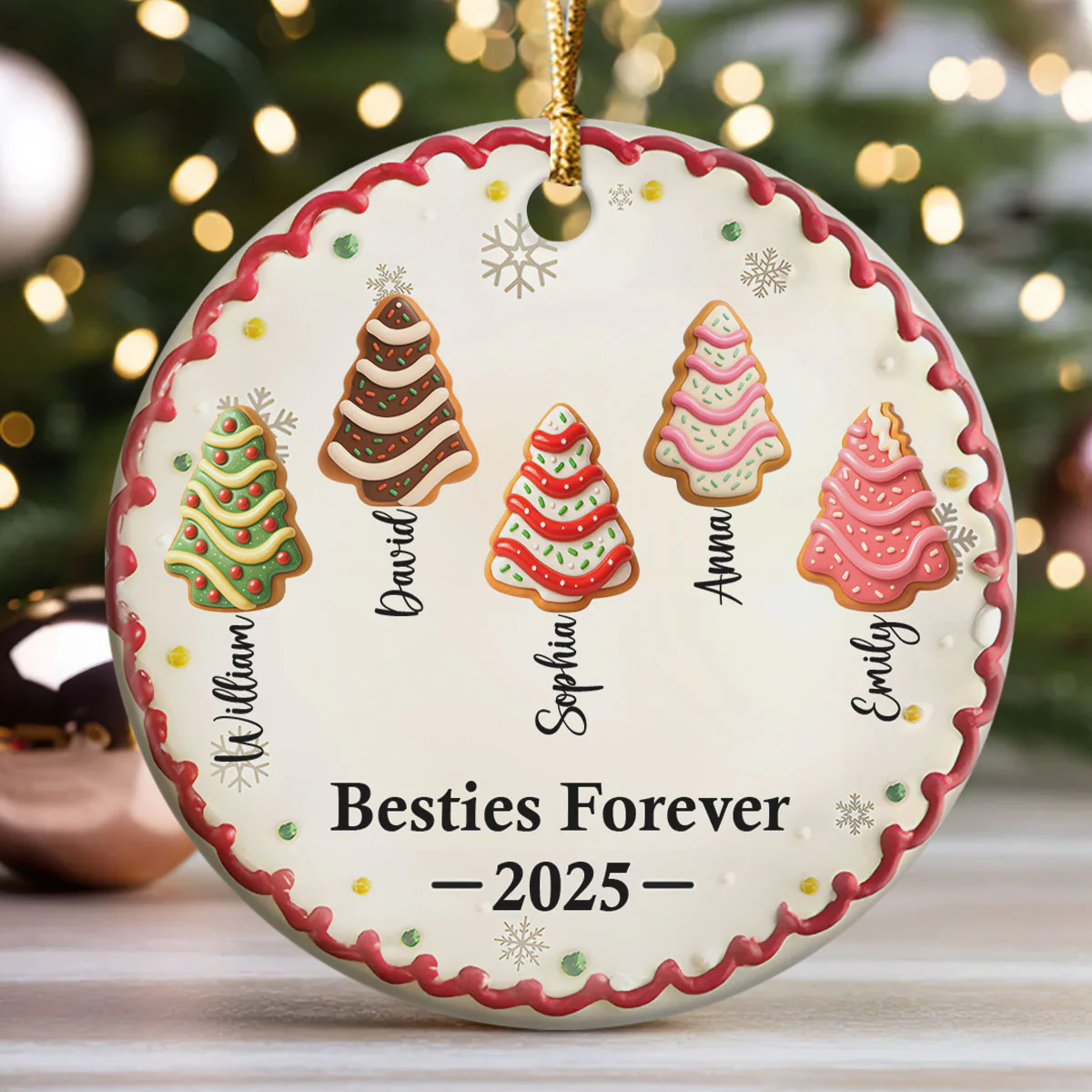 Family Friends Coworkers Christmas Cake Names - Personalized Round Shaped Ceramic Ornament - Image 3