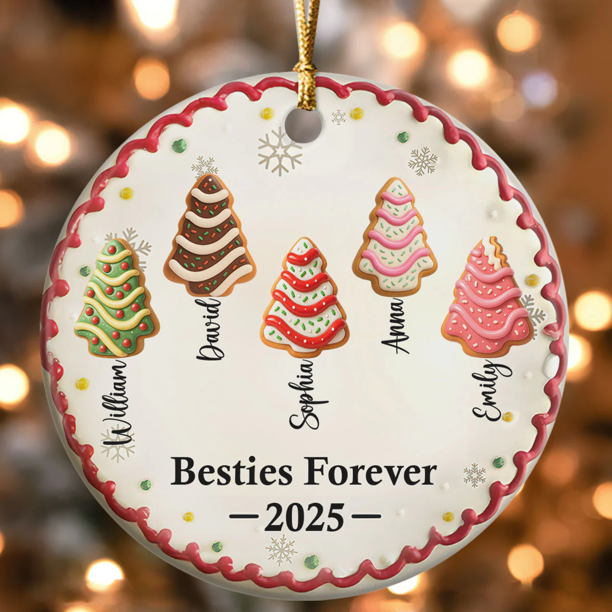 Family Friends Coworkers Christmas Cake Names - Personalized Round Shaped Ceramic Ornament - Image 4