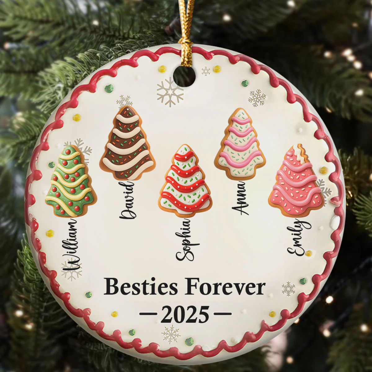 Family Friends Coworkers Christmas Cake Names - Personalized Round Shaped Ceramic Ornament - Image 5