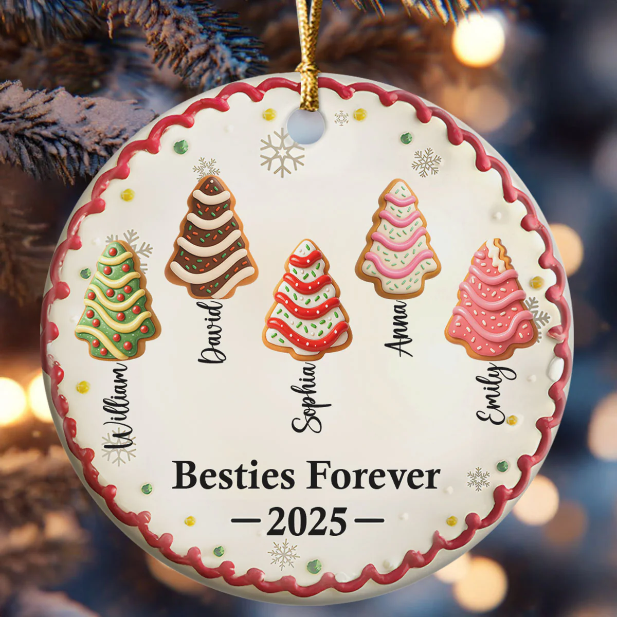 Family Friends Coworkers Christmas Cake Names - Personalized Round Shaped Ceramic Ornament - Image 6