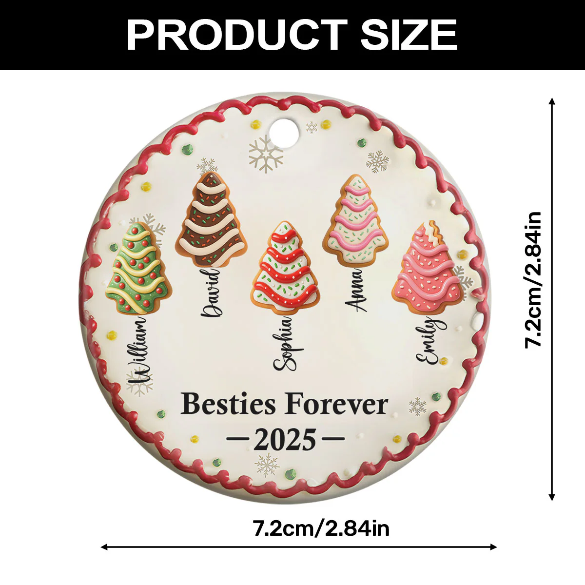 Family Friends Coworkers Christmas Cake Names - Personalized Round Shaped Ceramic Ornament - Image 7