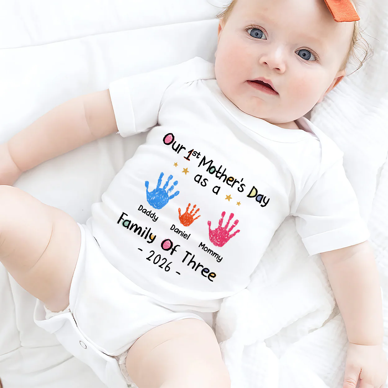 Family Handprints First Mother's Day - Personalized Baby Onesie - Image 2