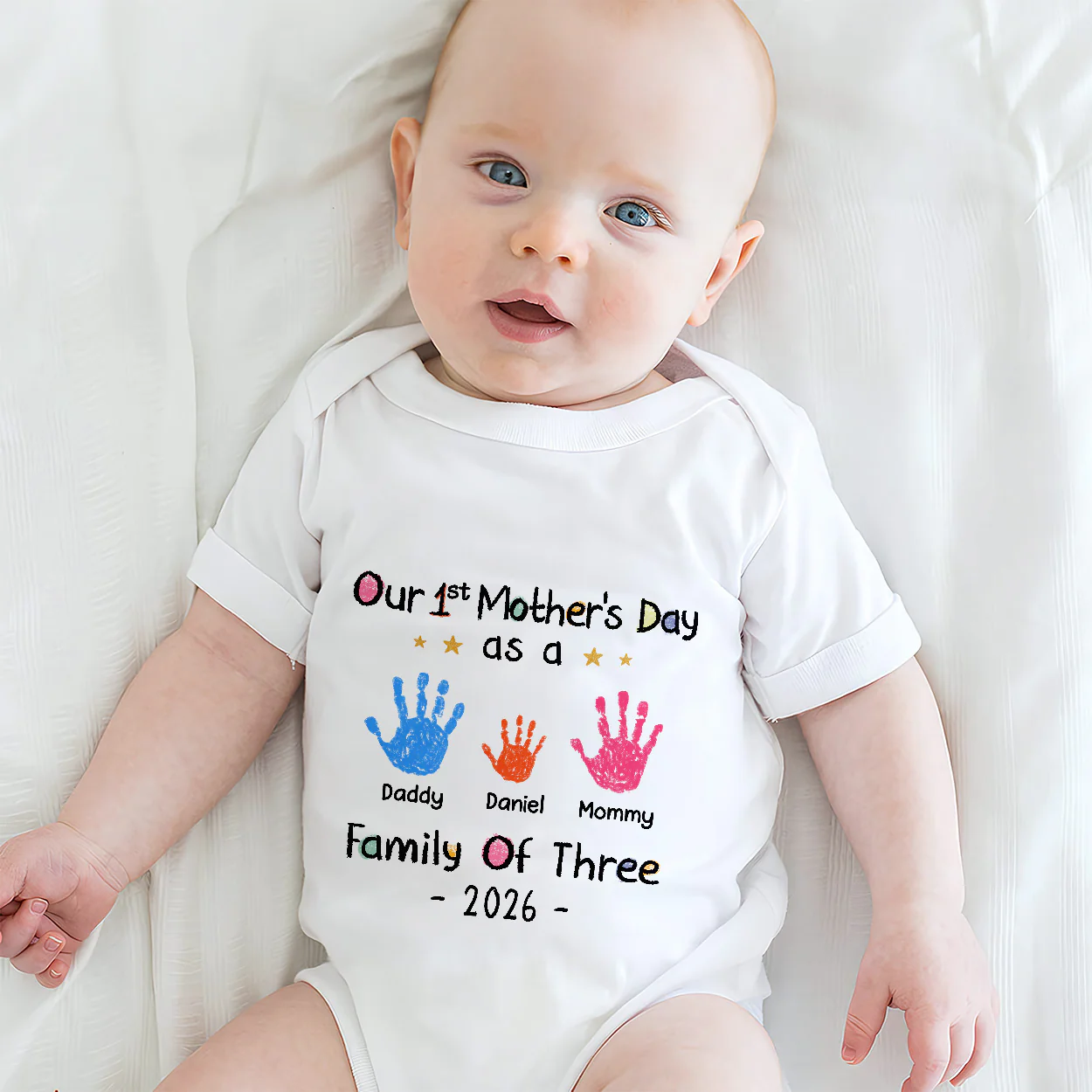 Family Handprints First Mother's Day - Personalized Baby Onesie - Image 3