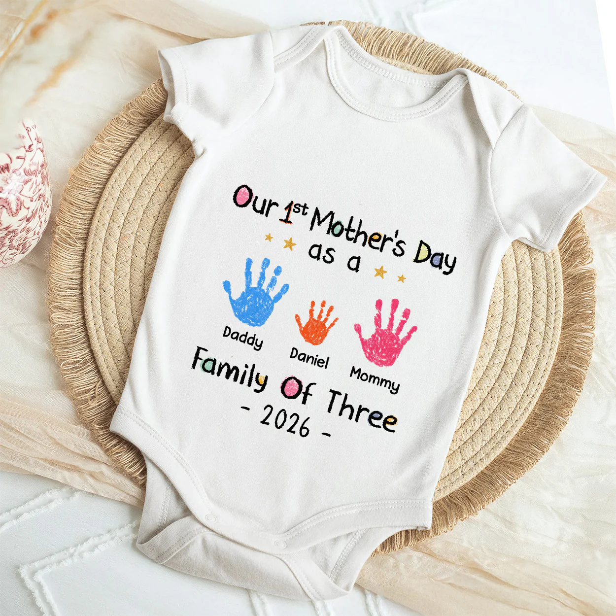 Family Handprints First Mother's Day - Personalized Baby Onesie - Image 4