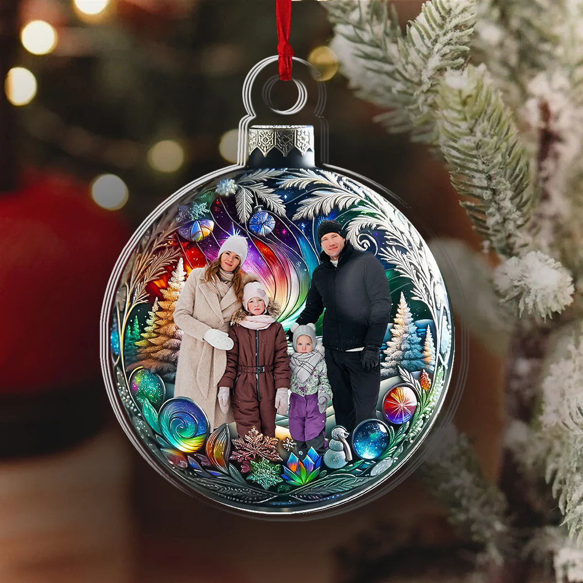 Family In Christmas Ball Custom Photo - Personalized 1-Layer Acrylic Ornament - Image 3