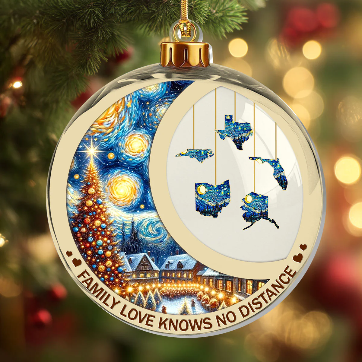 Family Love Knows No Distance Christmas Night - Personalized 1-Layer Acrylic Ornament - Image 5