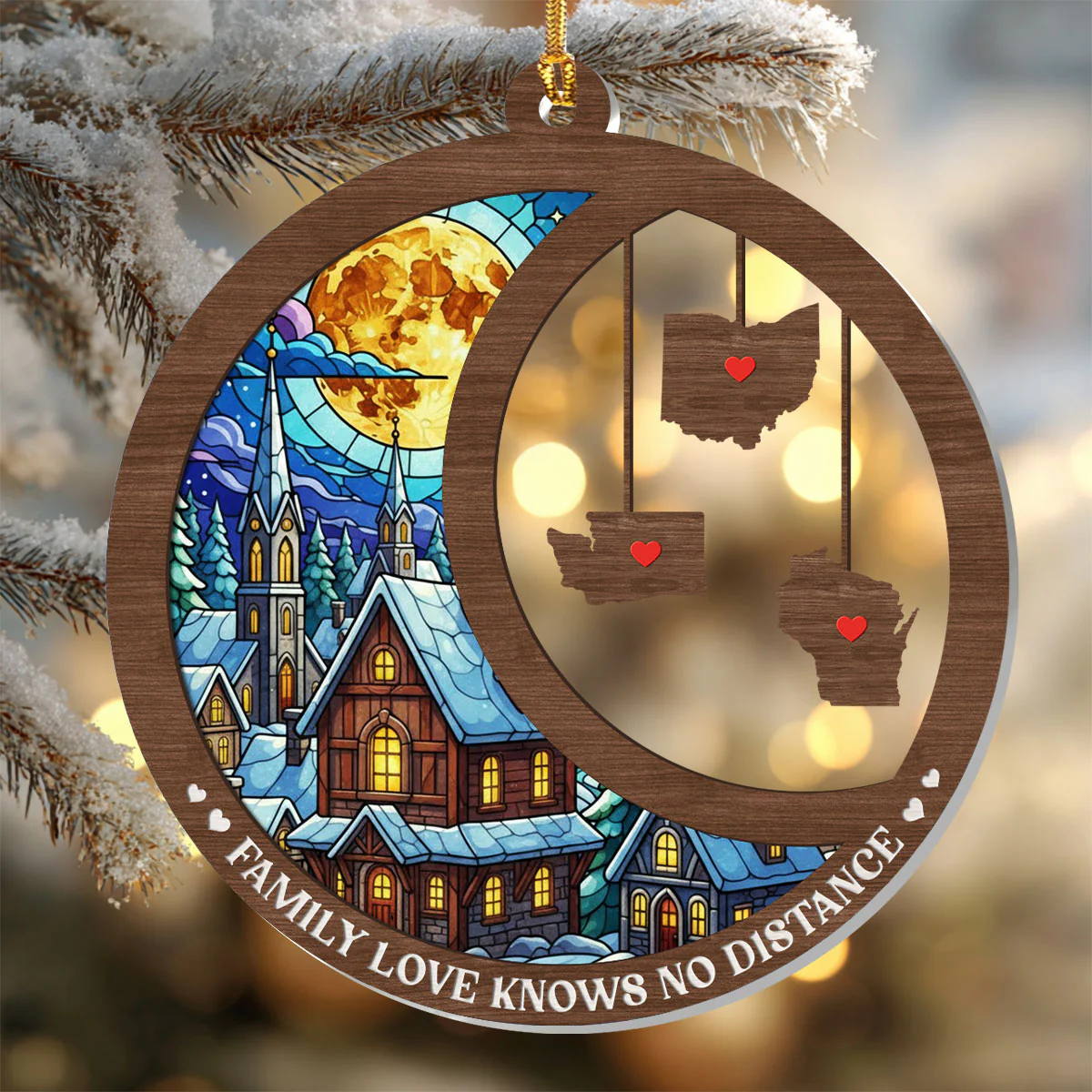 Family Love Knows No Distance - Personalized 1-Layer Acrylic Ornament