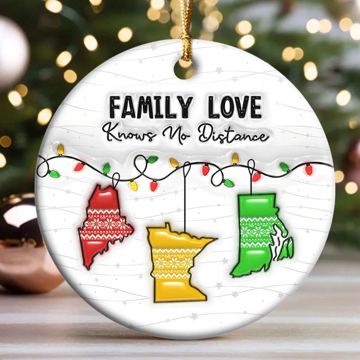 Family Love Knows No Distance - Personalized Round Shaped Ceramic Ornament - Image 3