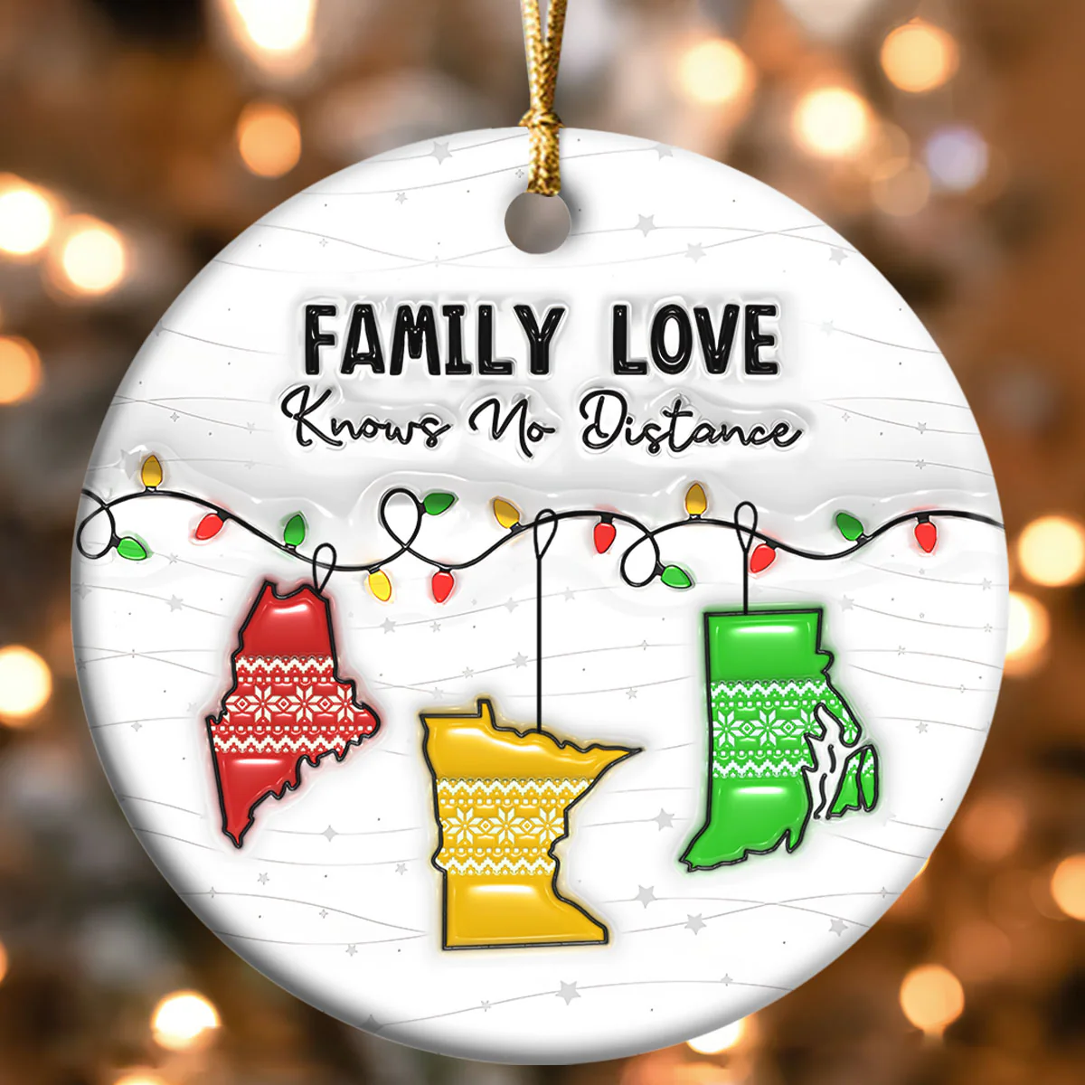 Family Love Knows No Distance - Personalized Round Shaped Ceramic Ornament - Image 4