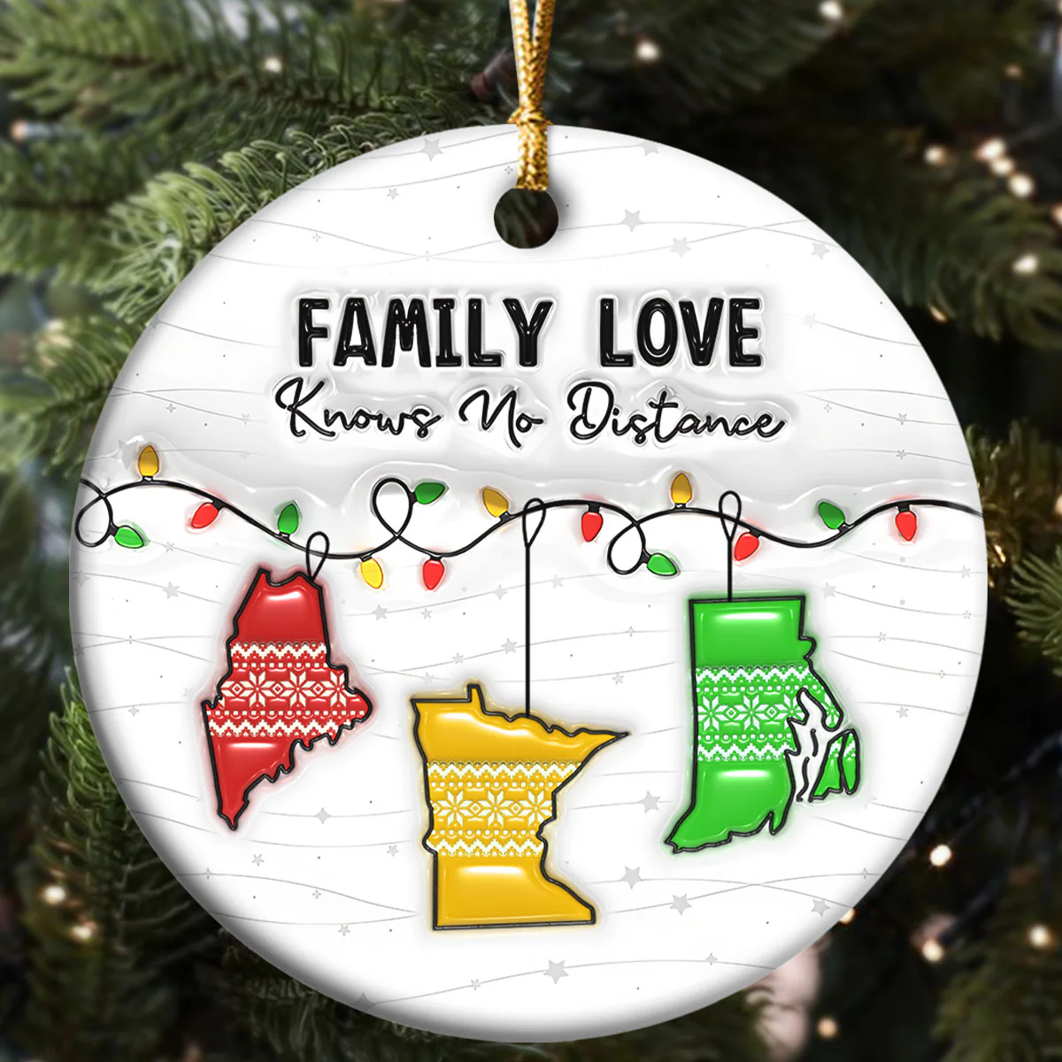 Family Love Knows No Distance - Personalized Round Shaped Ceramic Ornament - Image 5