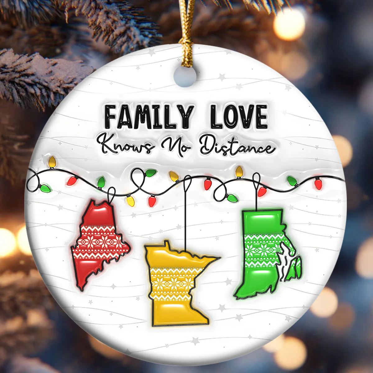 Family Love Knows No Distance - Personalized Round Shaped Ceramic Ornament - Image 6