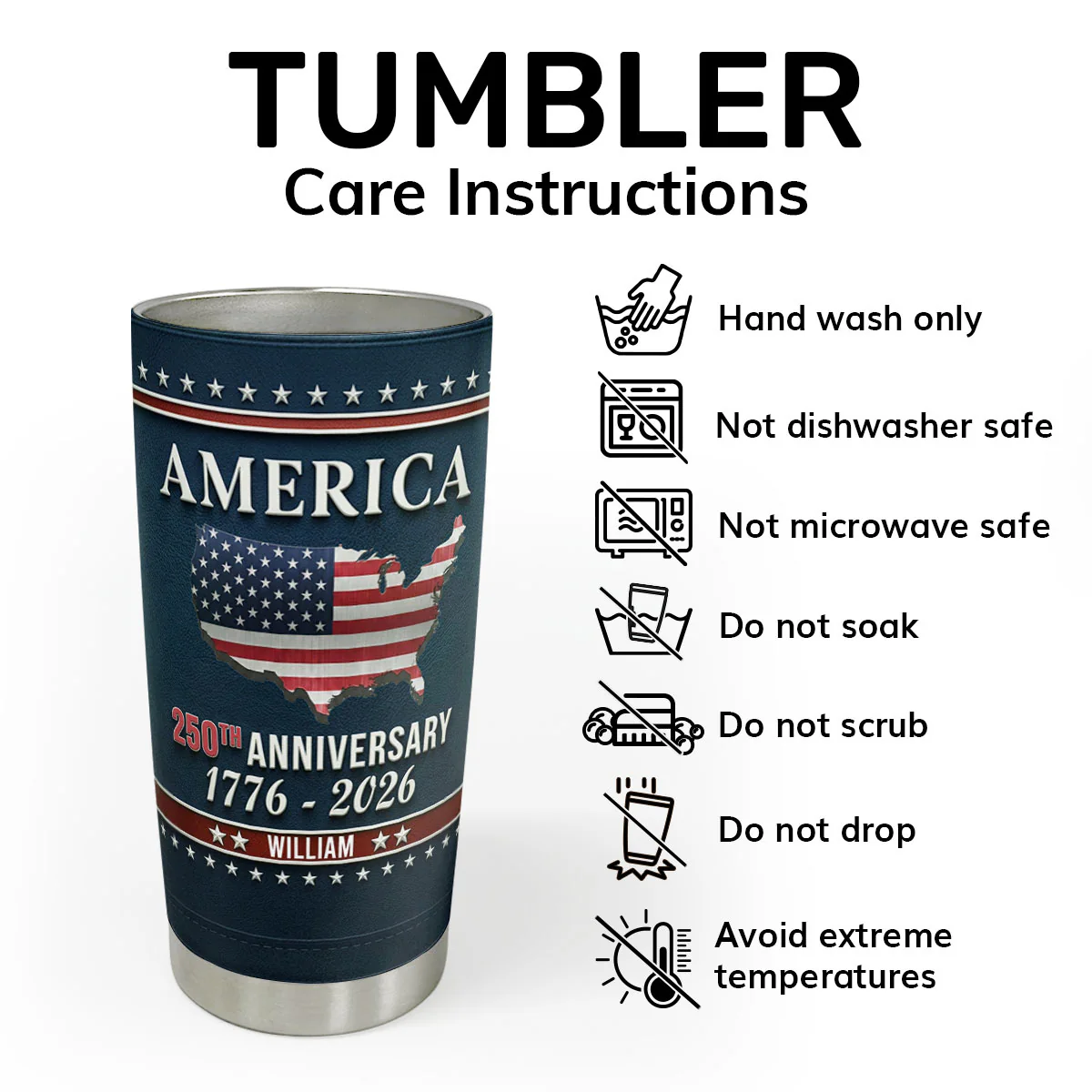 Family Name America 250th Anniversary  - Personalized Stainless Steel Tumbler - Image 5