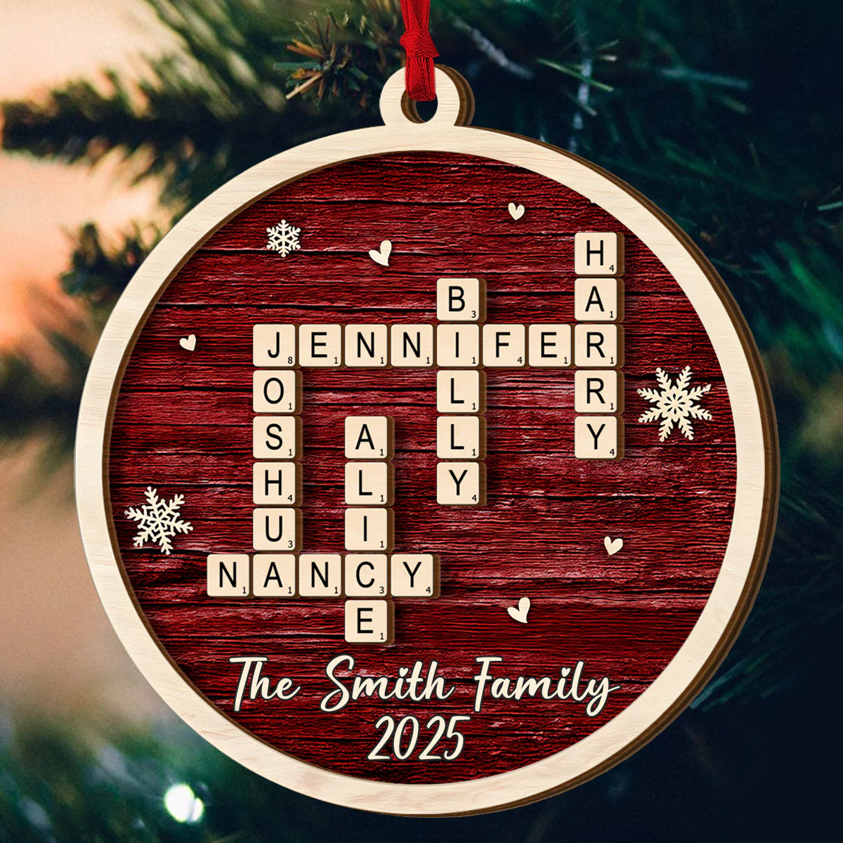 Family Name Christmas - Personalized 2-Layered Wooden Ornament - Image 5