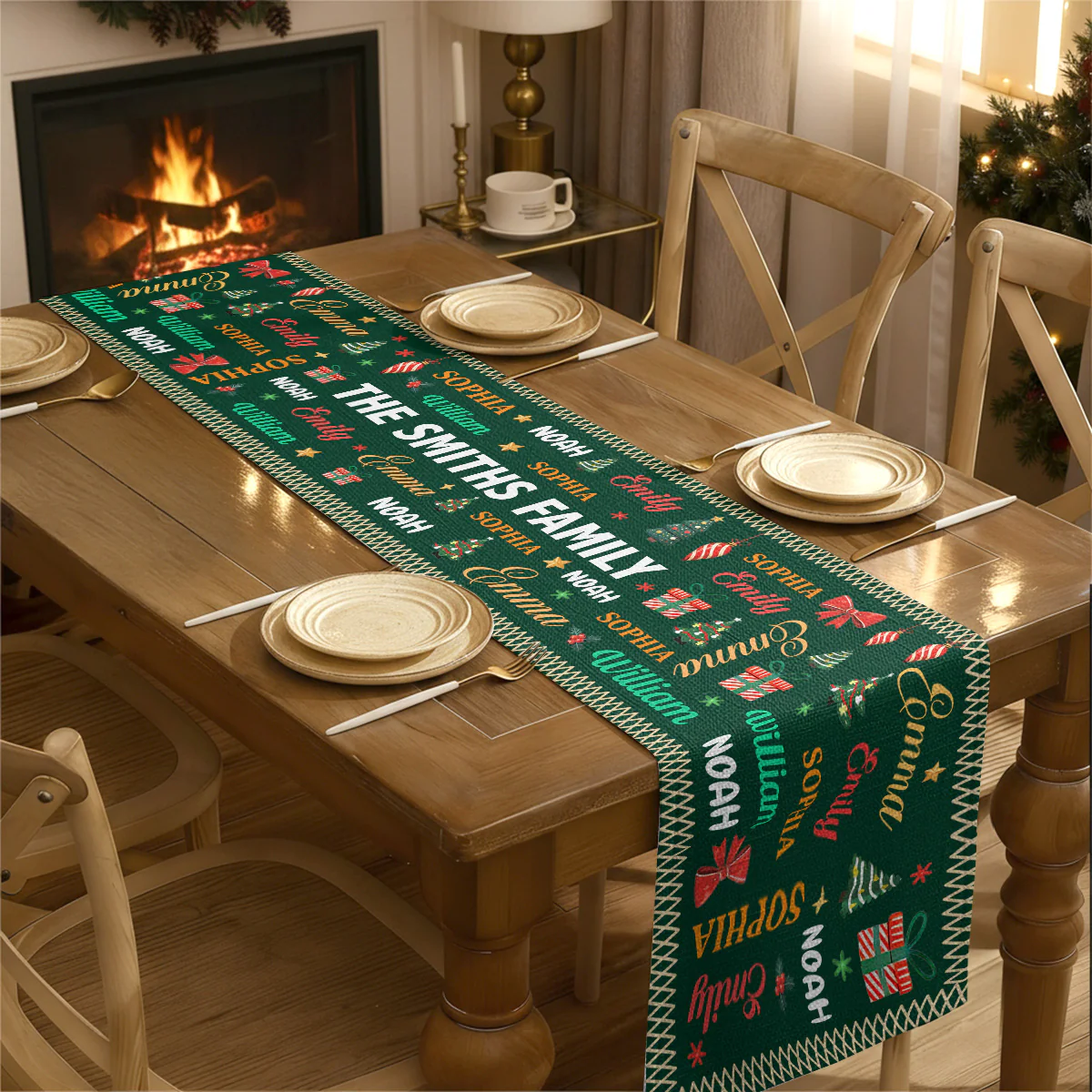 Family Name Word Christmas Theme - Personalized Table Runner - Image 3