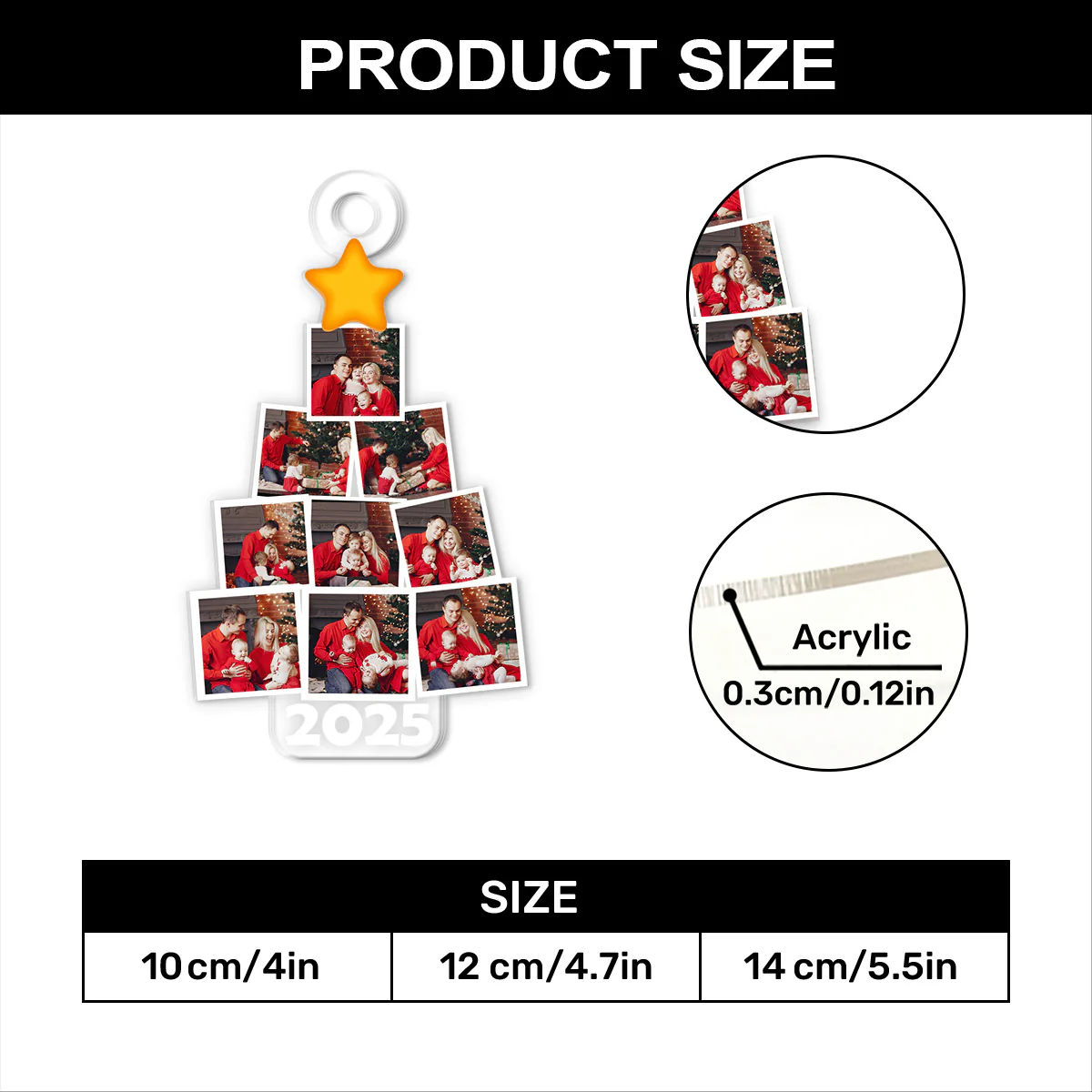 Family Photo Christmas Tree  - Personalized 1-Layer Acrylic Ornament - Image 4