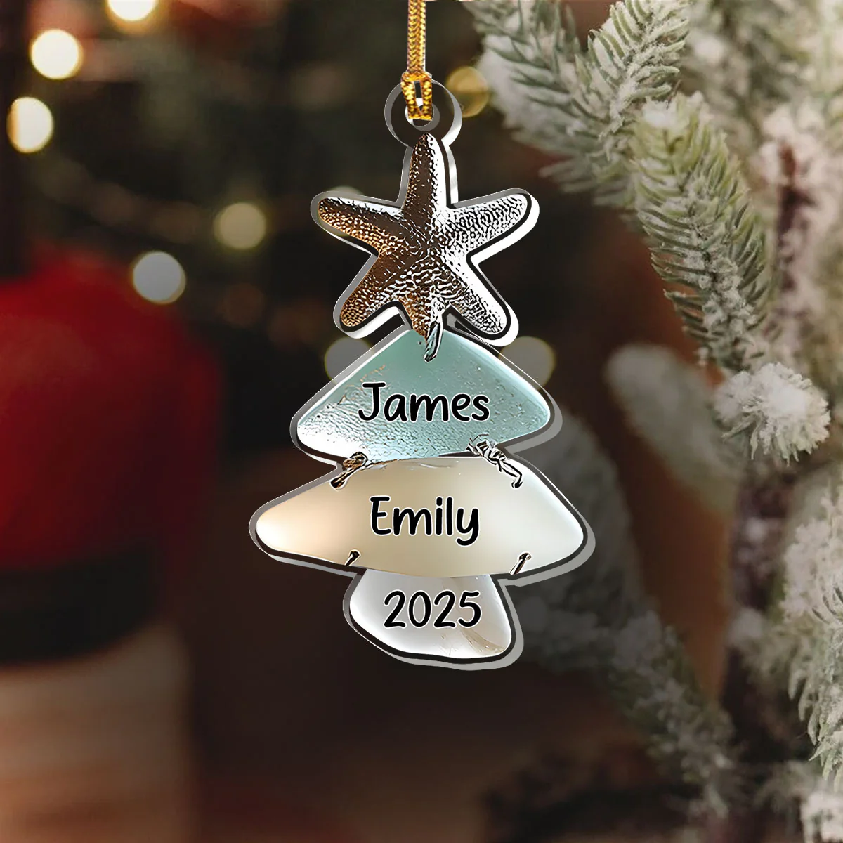 Family Sea Glass Christmas Tree - Personalized 1-Layer Acrylic Ornament - Image 6