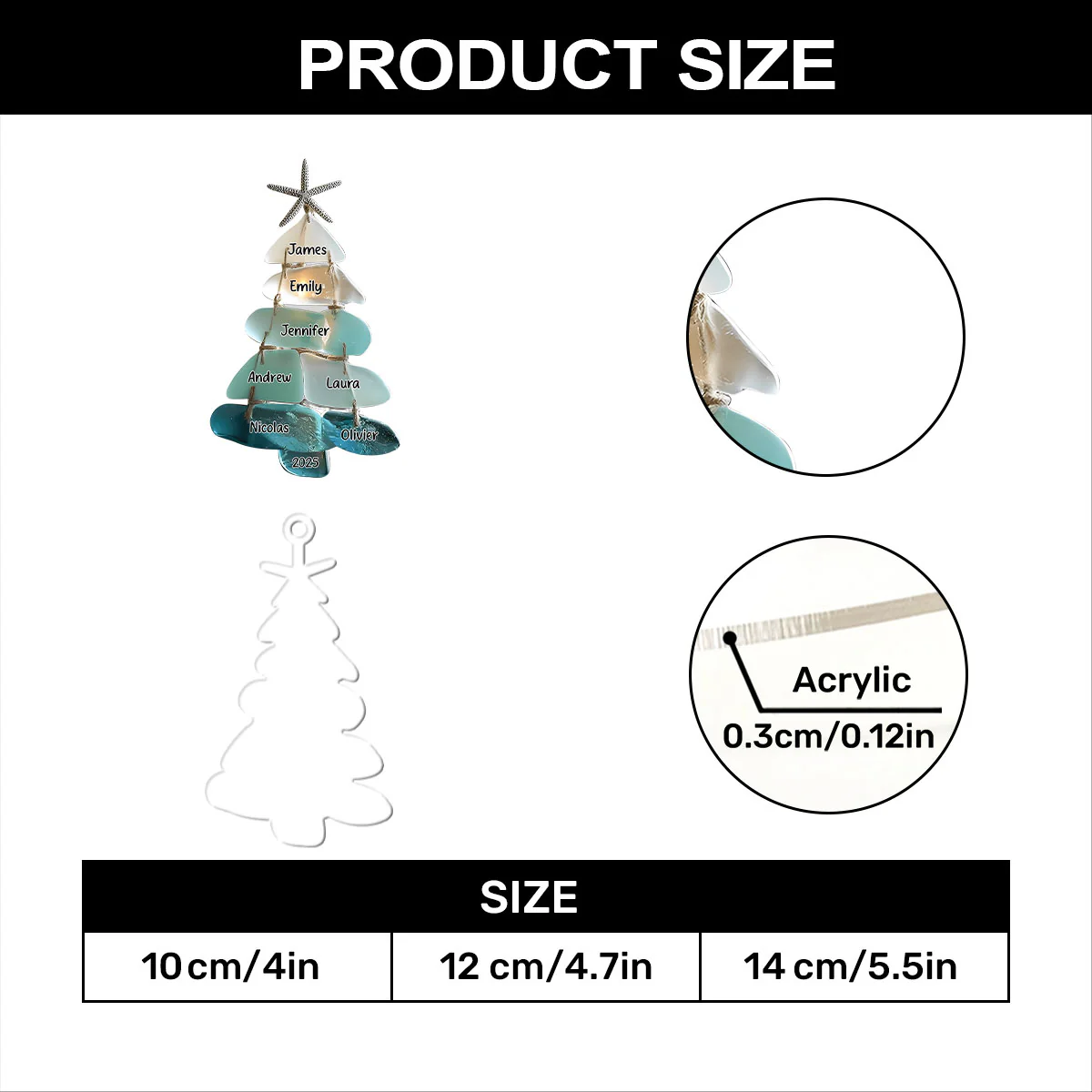 Family Sea Glass Christmas Tree - Personalized 1-Layer Acrylic Ornament - Image 7
