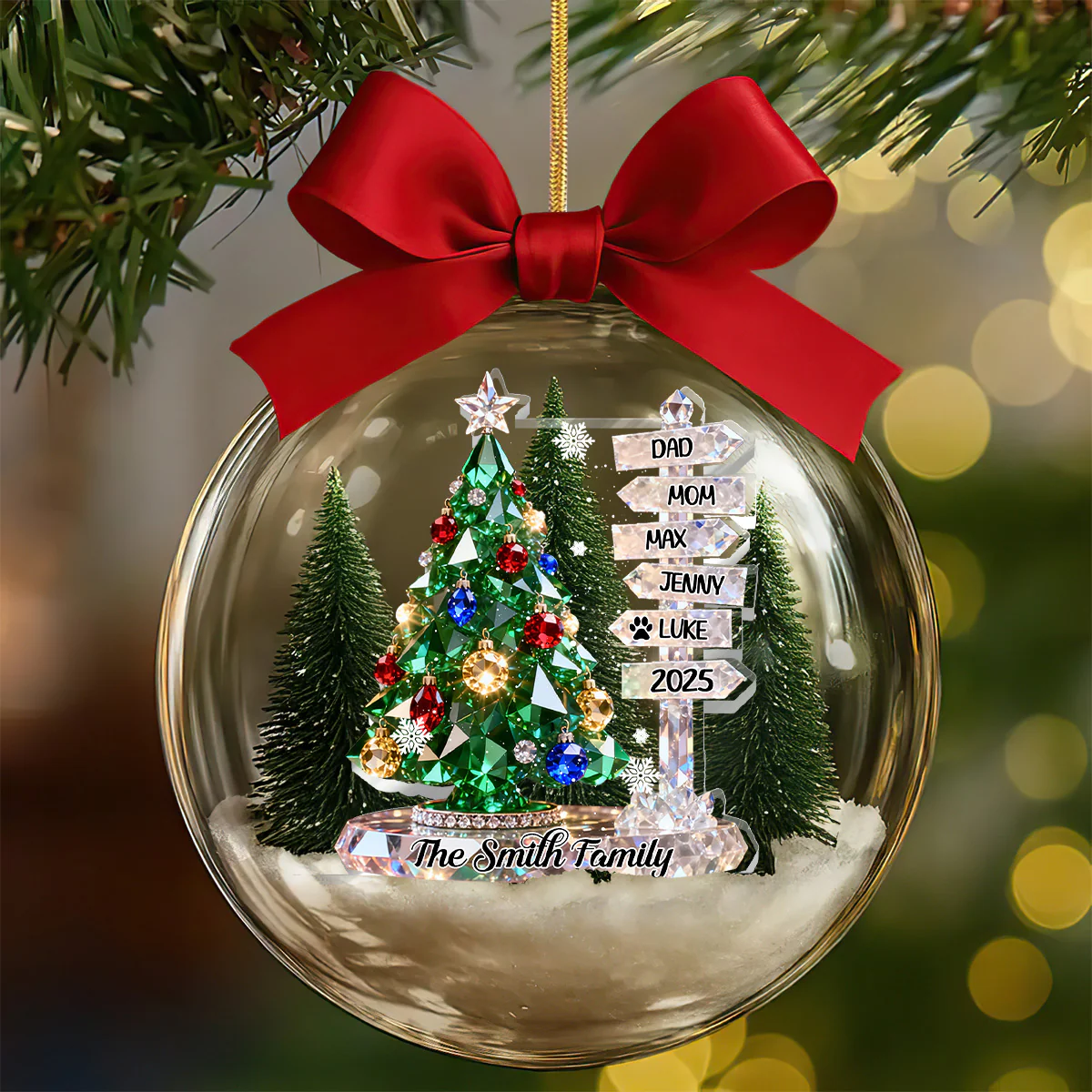 Family Signpost Custom Name - Personalized 3D Acrylic Ball Ornament