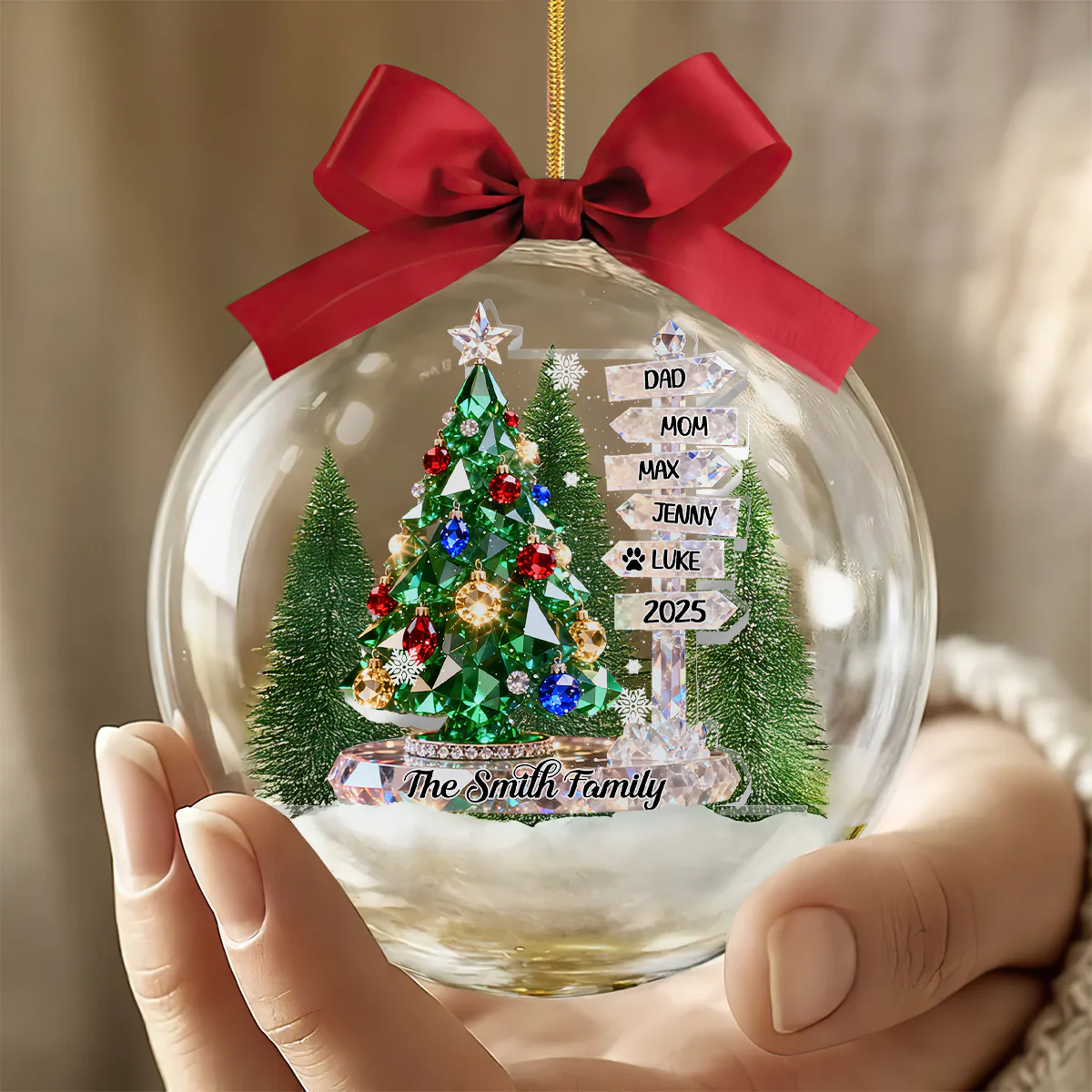 Family Signpost Custom Name - Personalized 3D Acrylic Ball Ornament - Image 3